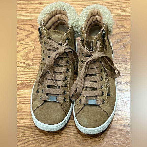 UGG Olive 1019716 Chestnut Leather High Top Lace Up Sneaker Shoes Womens Size 7 - Picture 4 of 11